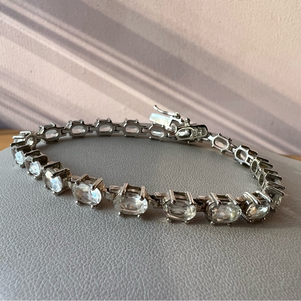 Vintage White colorless Topaz tennis bracelet 925 sterling